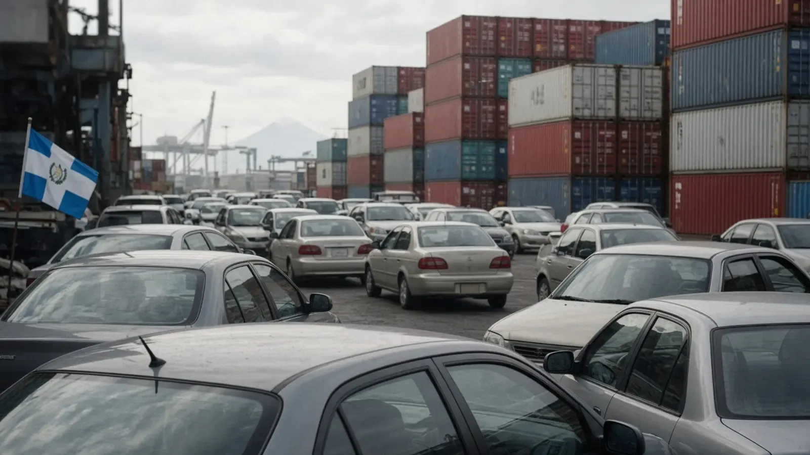 Cars and containers at Puerto Quetzal, Escuintla — JCHCAR Guatemala